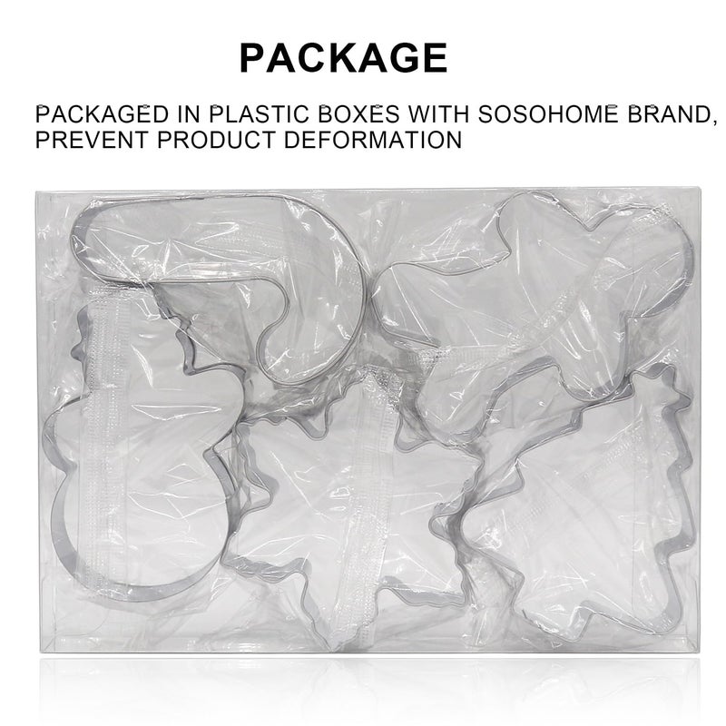 SOSOHOME Christmas Cookie Cutter Set - 5 Piece Holiday Cookies Molds - Snowman, Christmas Tree, Gingerbread Man, Candy Cane, Snowflake - Image 3